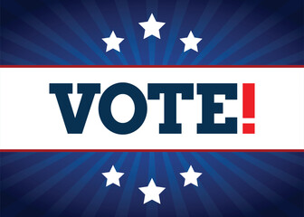 Election social media poster template with vote typography, star icon, and a blue background light burst in blue.