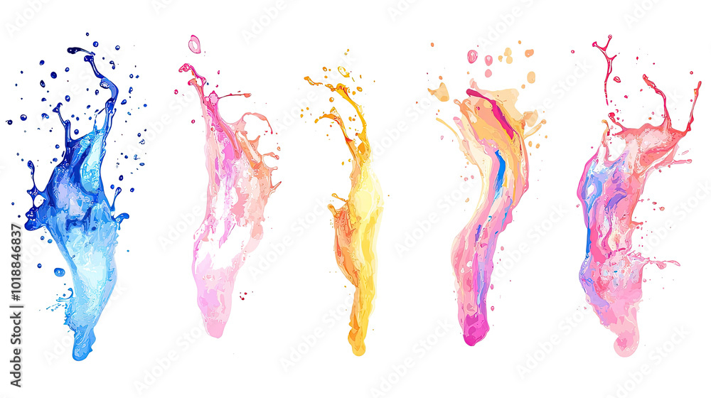 Poster vibrant collection of colorful paint splashes in various patterns generative ai