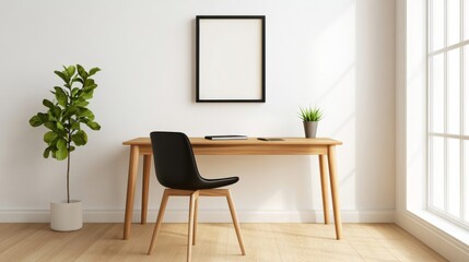Relaxing desk setup with a motivational quote framed on the wall, promoting positivity and stress relief at work 