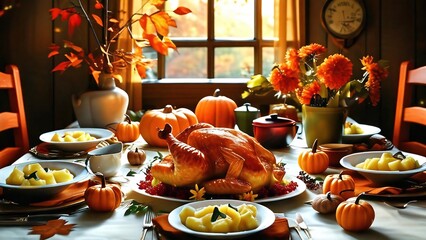 Familia reunida el dia de acción de gracias o en cena de Navidad, Nochebuena, festejo y cena familiar.  Celebración. 