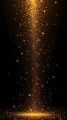 Golden particles cascading down in a dark space creating a shimmering effect during a magical night event
