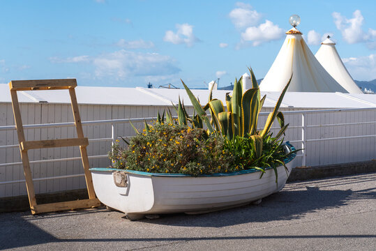 Old dinghy turned into urban decor