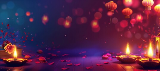 Vibrant Diwali Themed E-Commerce Landing Page with Diyas and Colorful Lanterns