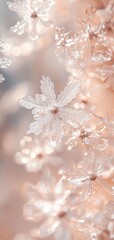 Naklejka premium Elegant snowflakes drift softly in pastel winter hues, creating a frosty atmosphere for a serene smartphone wallpaper design