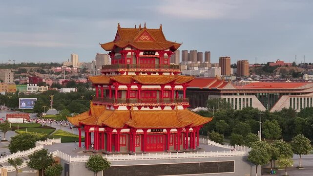 view of ancinet pavilion by river huang he in shanxi