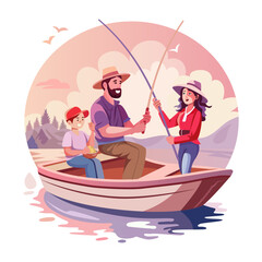 Family fishing illustration in flat style 
