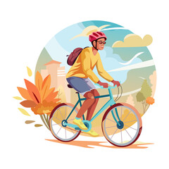 Fototapeta premium A flat illustration of a man doing cycling fun in a park