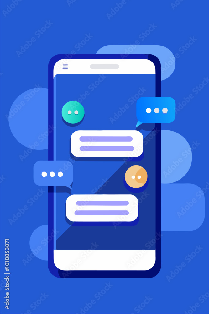 Poster phone messaging concept with speech bubbles on the screen. mobile phone texting dialogue