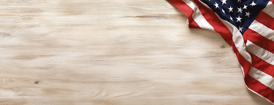 American Flag on Wooden Background