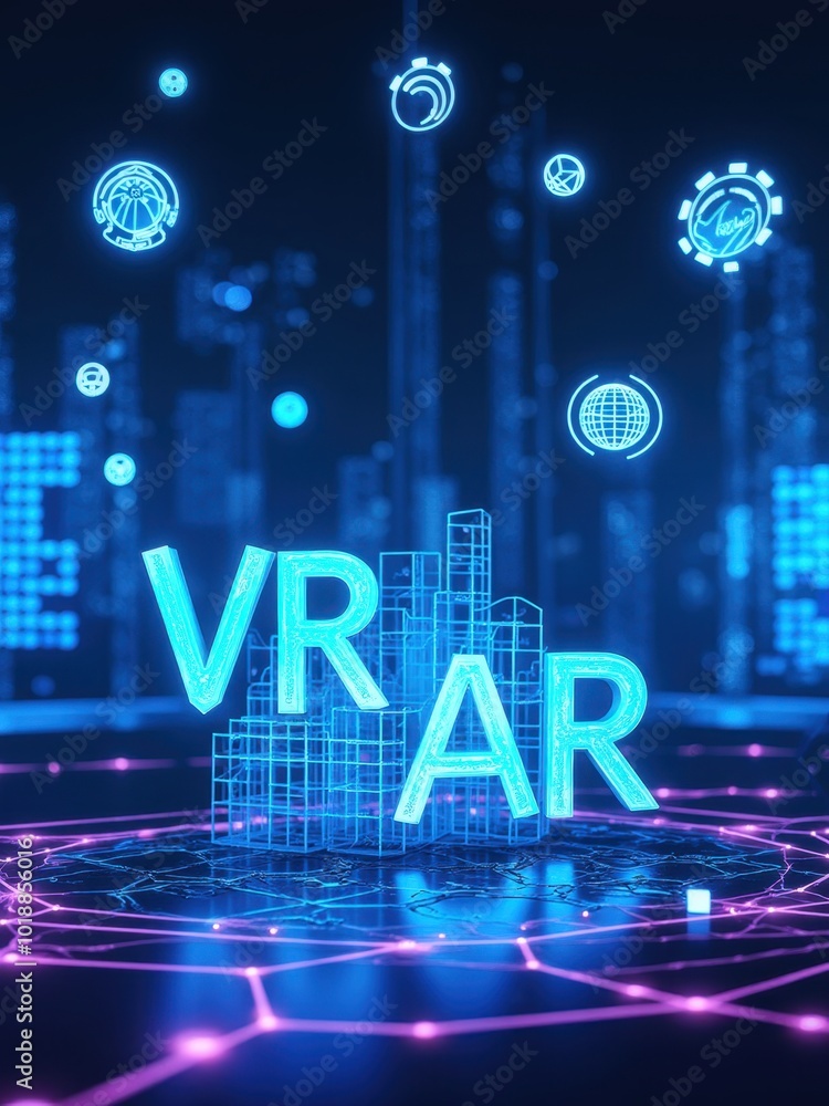 Poster dynamic vr scene with neon elements