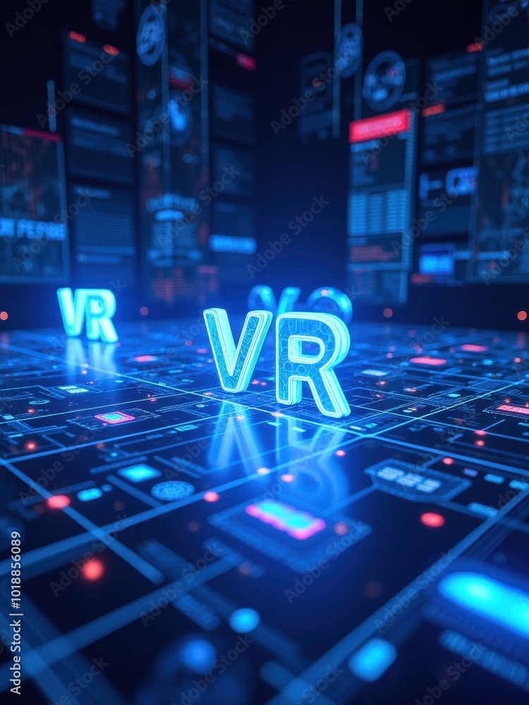Aufkleber dynamic vr scene with neon elements and technology backdrop