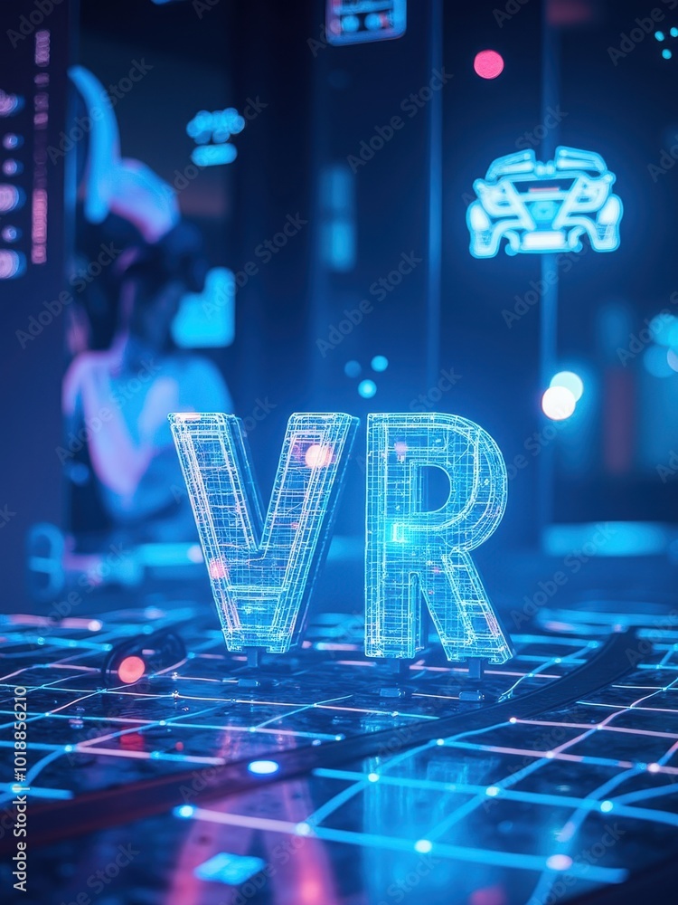 Poster dynamic vr scene with neon elements and futuristic design
