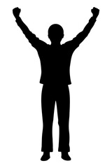 Silhouette of a person stretching with arms up after waking up. Vector illustration