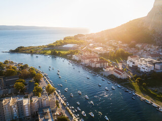 aerial view of  old European city. Omis,  Croatia