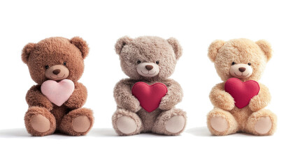 Teddy Bears With Hearts on a White Background Generative AI