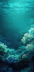 Explore a majestic underwater world with vibrant coral formations and serene fish swimming in tranquil blue-green waters