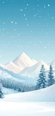 Minimalist winter landscape featuring snow-covered mountains and a clear sky in soft pastel colors for smartphone wallpaper