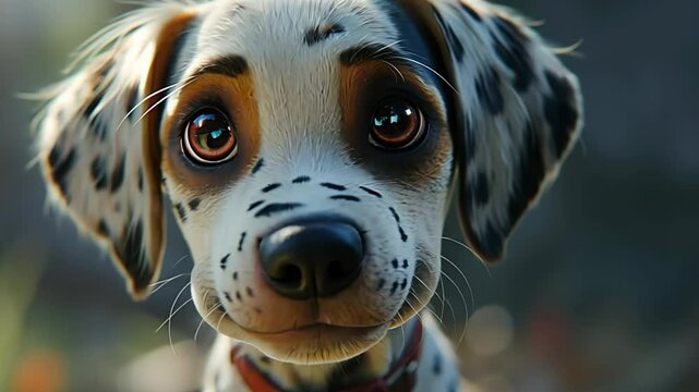 Cute baby dalmata puppy smiling. Cartoon animation style. Created with generative AI.