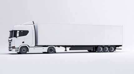 Sleek white semi-truck with trailer isolated on light background, showcasing modern design and clean lines in commercial transportation industry.