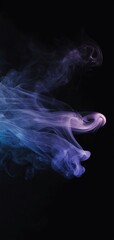 Fototapeta premium Delicate smoke trails in purple and blue tones swirl against a solid black background for a moody vertical wallpaper