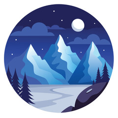 Illustration of beautiful dark blue mountain view