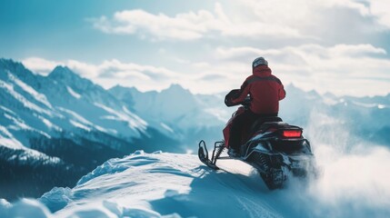 snow-covered mountain, with a panoramic view of winter wilderness, symbolizing adventure, freedom