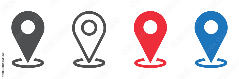 Poster set of location pin icons. map marker pointer symbols, gps location. navigation map, location naviga