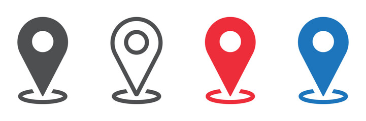 Set of location pin icons. Map marker pointer symbols, GPS location. Navigation map, location navigation icon, geo location point. Vector.