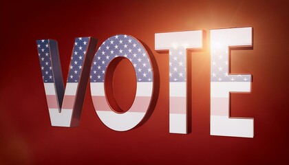 Bold "VOTE" Letters with American Flag Design on Red Background