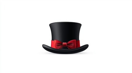 Realistic 3D Vector Retro Vintage Black Top Hat with Red Ribbon, Elegant Gentleman’s Formal Hat Design Template Icon, Classic Front View Mockup Isolated on White Background.







