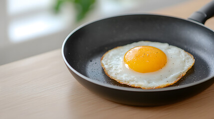 High Angle View of Frying Pan with Sunny Side Up Eggs | Perfectly Cooked Breakfast in a Cozy Kitchen