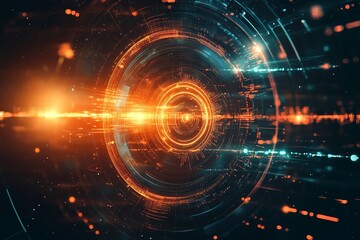 Fototapeta premium Sci fi futuristic abstract background with system techno screen elements and light effects. Exploring space .generative ai