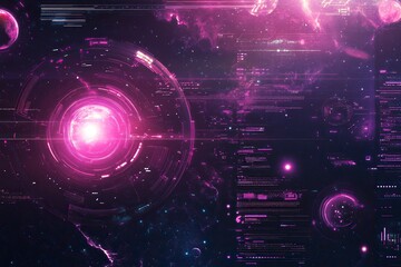 Obraz premium Sci fi futuristic abstract background with system techno screen elements and light effects. Exploring space .generative ai