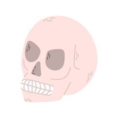 Hand drawn scary Halloween sugar skull i flat style. Spooky design for autumn holiday isolated on white background. Cute creepy printout, sticker or decoration