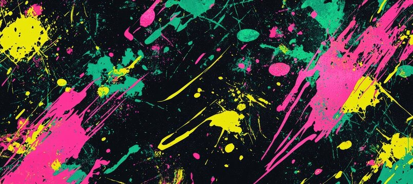 Energetic Abstract Neon Splashes on Black Canvas for Youth Streetwear Branding and Culture Design