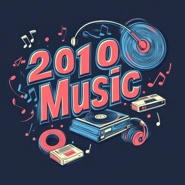Vibrant 2010 music design with retro elements and musical notes.