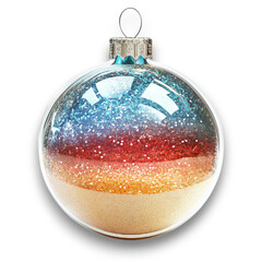 Christmas glass bauble with colorful glittering sand, clipart on transparent background