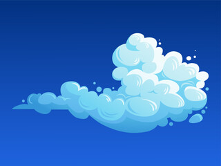 Fluffy soft cloud. Vector cumulus cloud illustration Isolated on blue sky background for banner design, flyer, cover, card, and website.