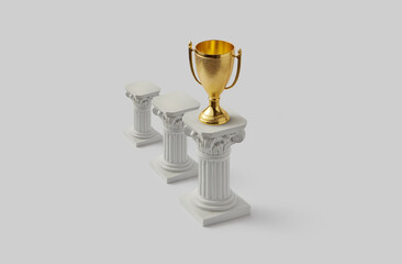 Three columns standing in row with golden cup on top