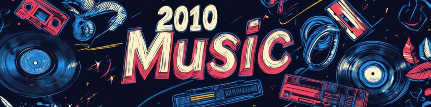 Vibrant illustration celebrating diverse music styles and retro elements from the 2010s era.