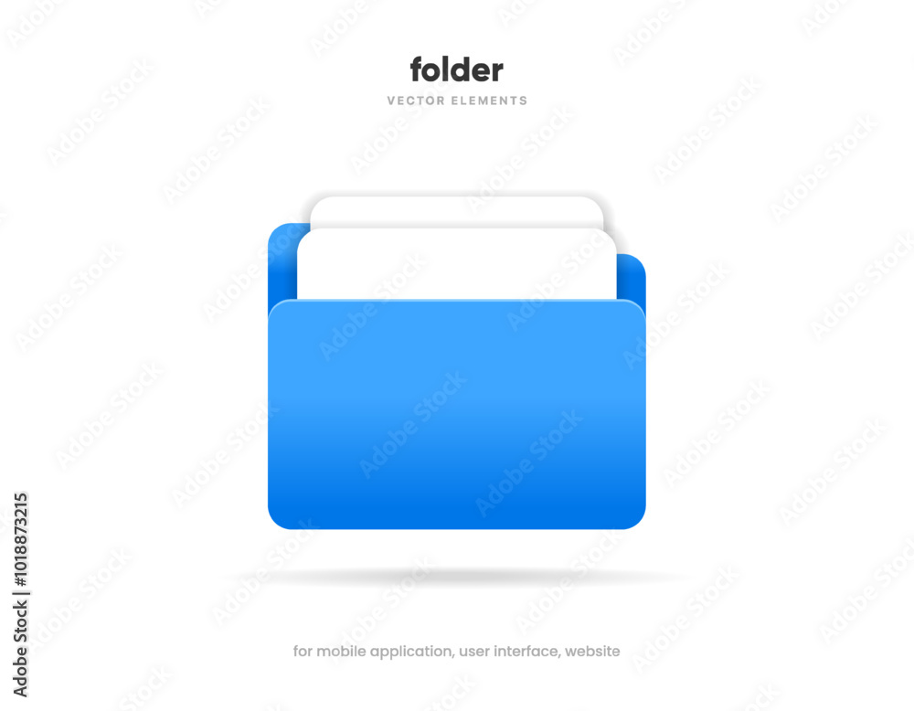 Poster 3d blue folder icon isolated on white background. document symbol. 3d file icon. binder sign modern,