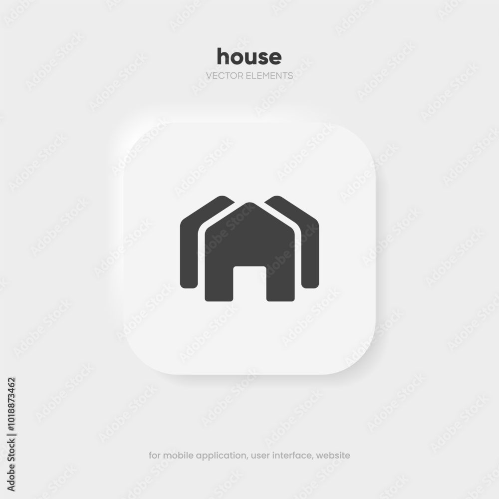 Poster minimal modern home, homepage, base, main page, house push button icon emblem symbol, sign. 3d blue 