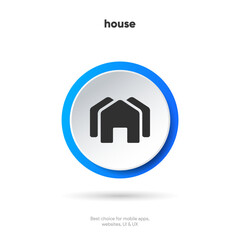 Minimal modern home, homepage, base, main page, house push button icon emblem symbol, sign. 3d blue home icon. Mobile app icons. Device UI UX mockup. Isolated vector elements.