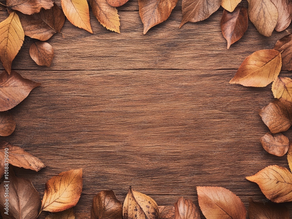 Poster autumn background with wooden texture and space for text