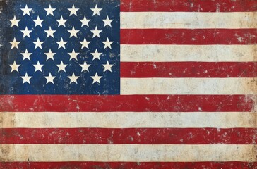 Obraz premium Worn American flag with faded colors displayed against a rustic background