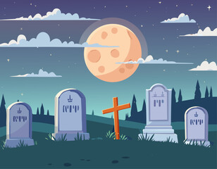 Halloween Graveyard with moon and sky