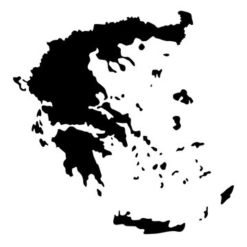 Vector map of Greece, Hellenic Republic, a country in Southeast Europe. Detailed black silhouette, isolated on white background.