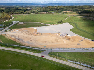 Aerial drone view of landfill. Environment. Waste. Recycle.