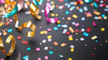 Colorful Confetti and Streamers on a Dark Surface