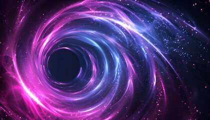 Obraz premium A neon background with luminous swirling, a shining spiral cover, black elegant. Sparks particles, a space tunnel and glimmering glitter